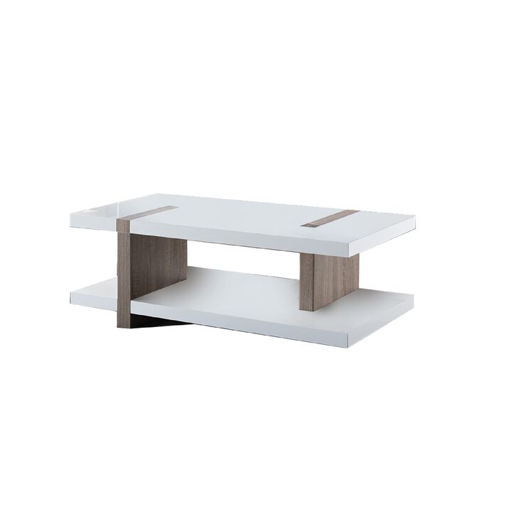 Rectangular Wooden Coffee Table with Sled Base, White and Brown-Benzara