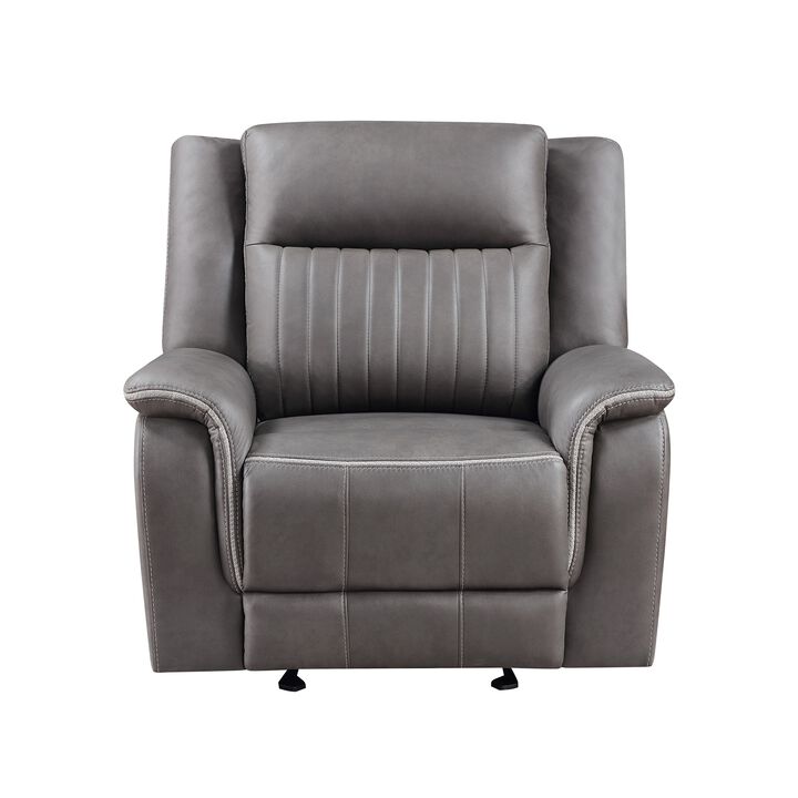Viann Manual Glider Recliner Chair, Tufted Gray Polyester, Pillow Top - Benzara