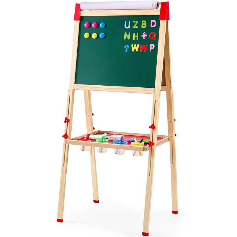 3-in-1 Kids Art Station &ndash; Double-Sided Wooden Easel with Magnetic Whiteboard & Chalkboard, Adjustable Height Drawing Board