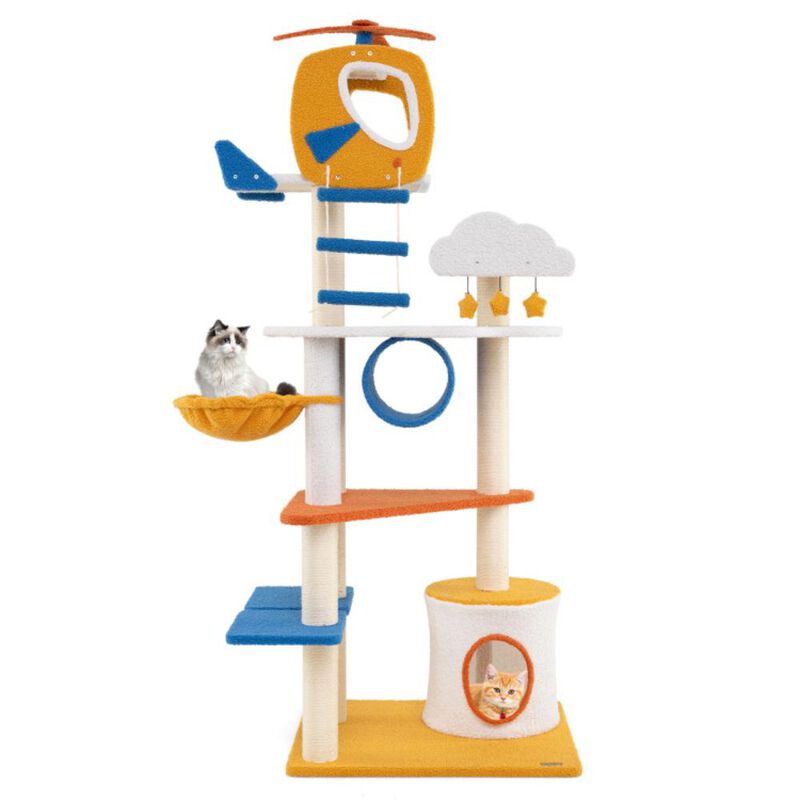 Hivvago 70 Inch Tall Aviation-themed Cat Tree with Helicopter Top Perch and Platforms