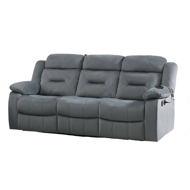 Niko Manual Recliner Sofa, Light Gray Velvet, Solid Wood, 83 Inch