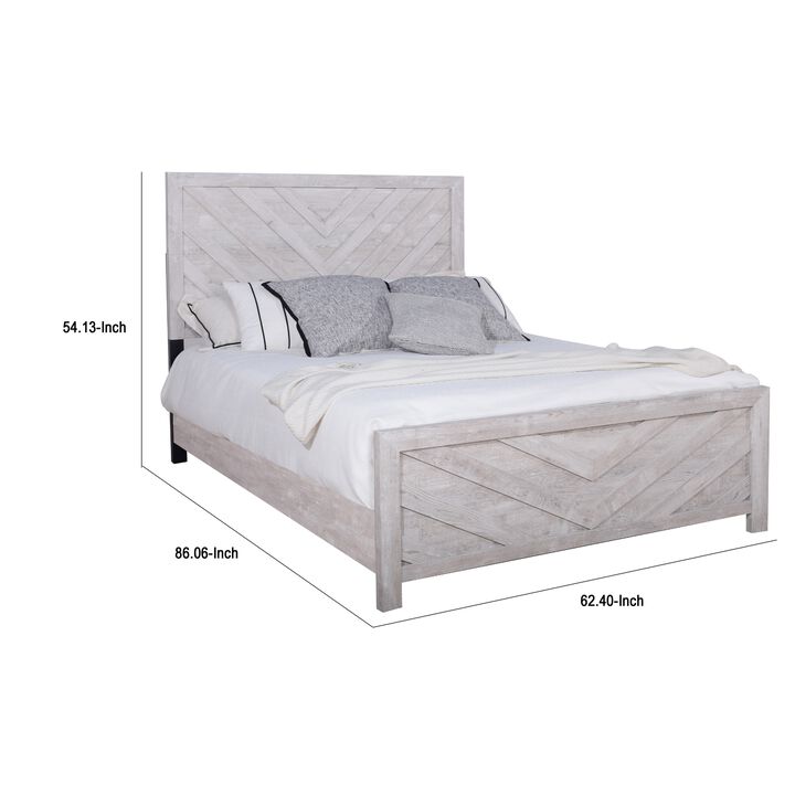 Bisca Bed with Chevron Patterned Design, Driftwood Finish