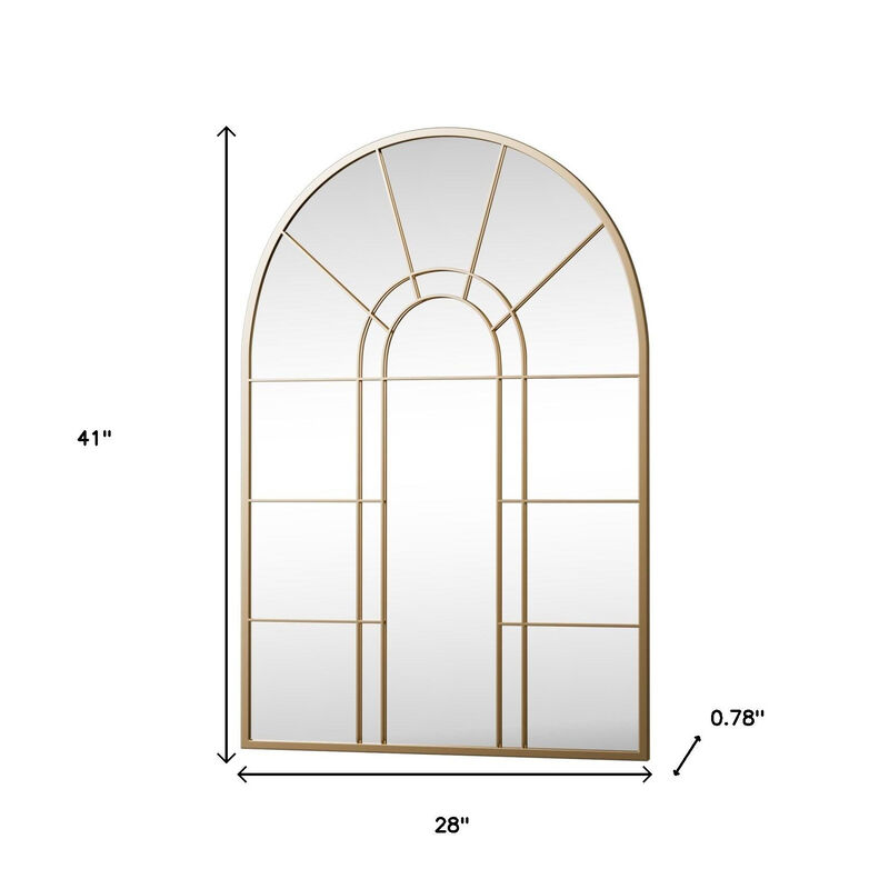 HomeRoots 41" Gold Arch Metal Window Pane Framed Accent Mirror image number 4