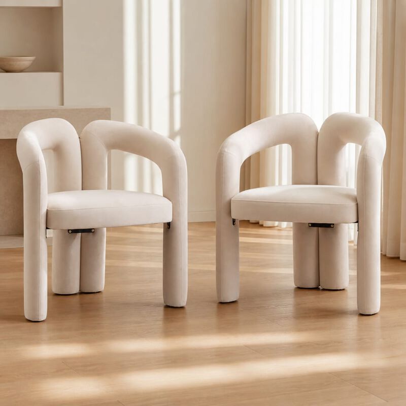 GOODSILO Contemporary Upholstered Barrel Accent Dining Armchairs, Seating for Living Room, Kitchen, Dining Spaces, Set of 2 image number 3