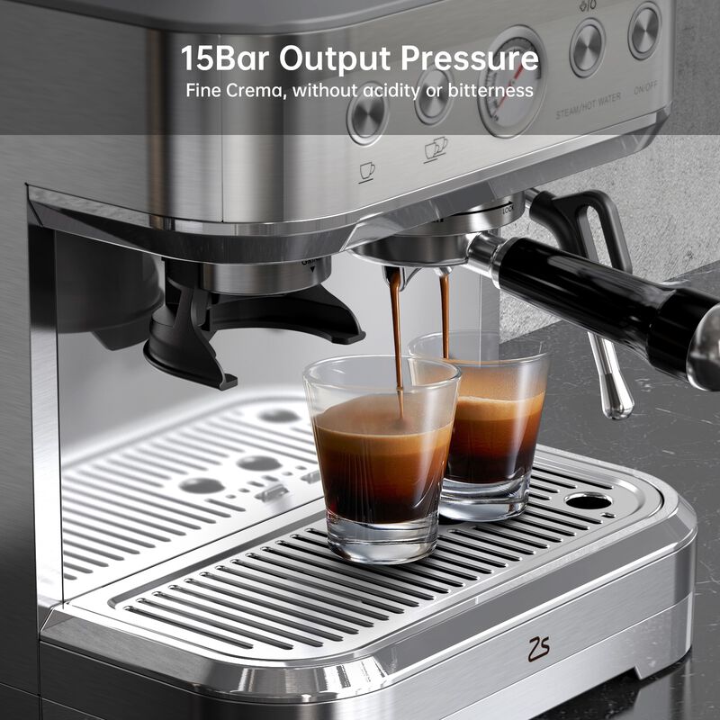 15Bar Bean-to-Cup Espresso Machine: Built-in Grinder & Frother, Stainless Steel Silver &ndash; Fresh Coffee & Espresso for Home image number 3