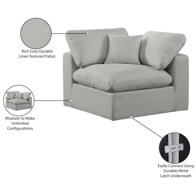 Meridian Furniture Comfy Grey Linen Textured Fabric Modular Corner Chair