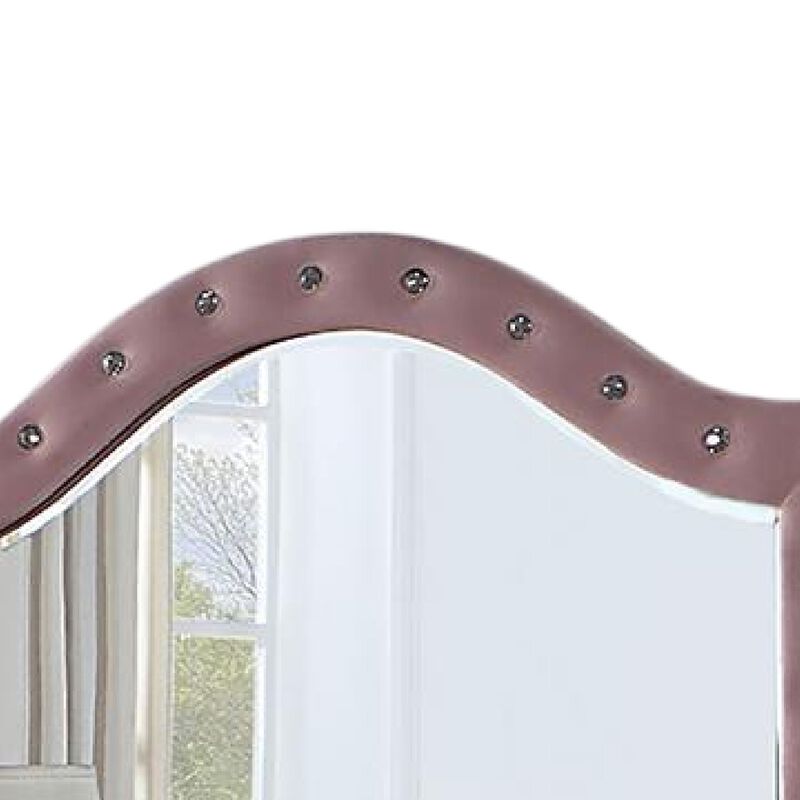 Zoha Dresser Mirror, Crystal Tuft Pink Flannelette Upholstery 41 Inch