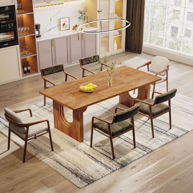 ShipItFurniture 71" Dining Table Rustic Brown Wood Pedestal image number 5