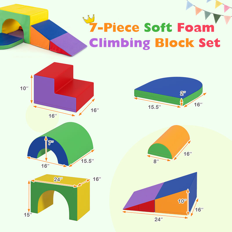 Toddler Soft Play Set, 7-Piece Foam Climbing Blocks with PU Leather image number 2
