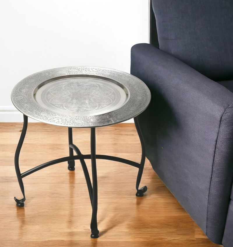 Hivvago 14 Inch Black And Silver Aluminum Round End Table