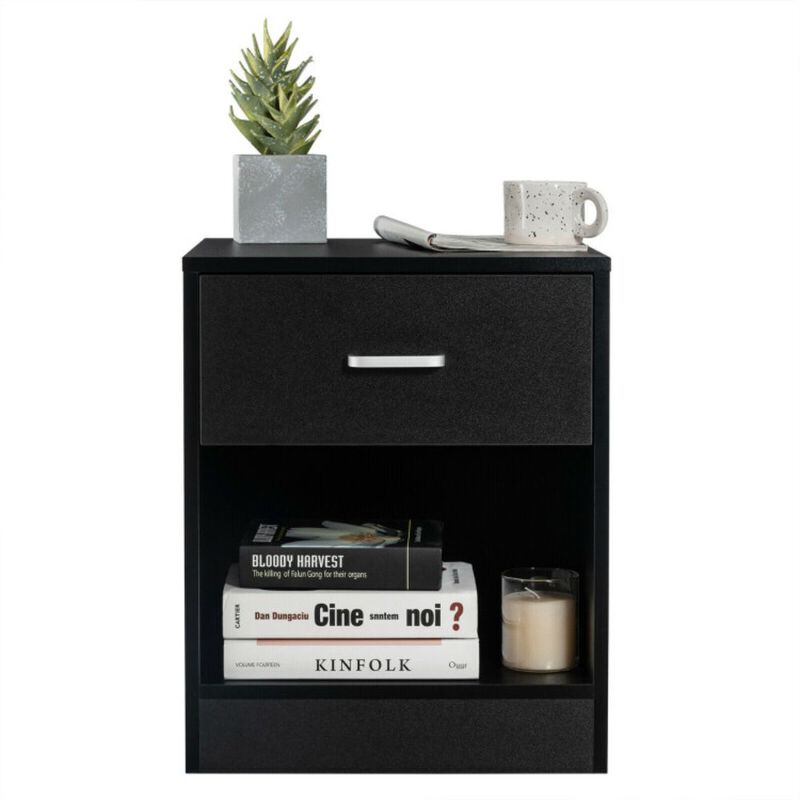 Hivago Modern Nightstand with Storage Drawer and Cabinet