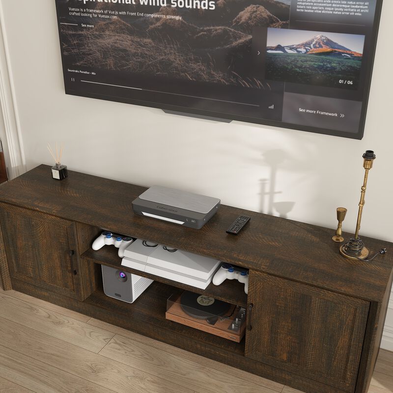 FUFU&GAGA 2-Door TV Stand with Black Metal Handles, Dark Brown Wood Grain Finish (70.9"W x 15.7"D x 21.7"H),Dark Brown