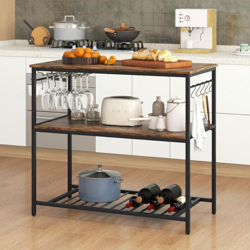 Hivvago 3 Shelves Kitchen Island Industrial Prep Table with Bottom Wine Rack