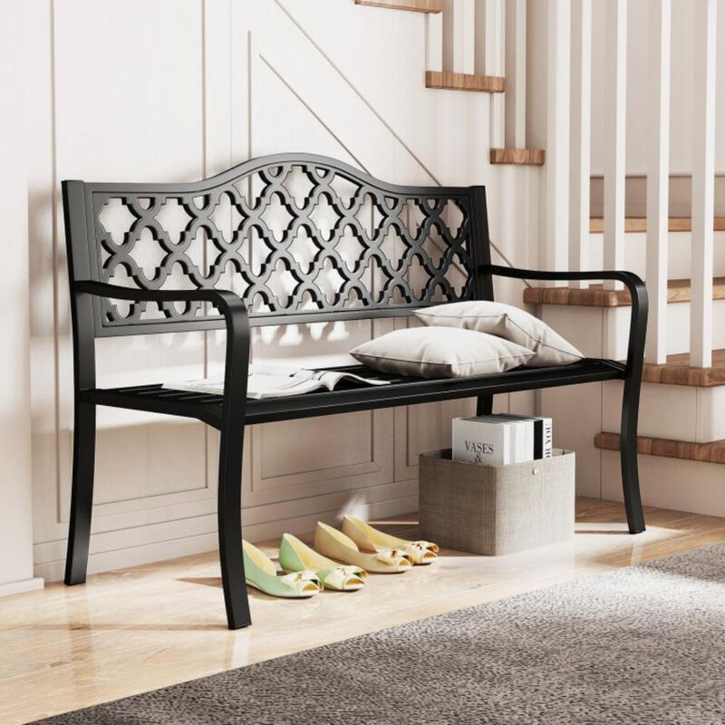 Hivvago 50.5 Inch Patio Bench with Curved Armrests for 2-3 People