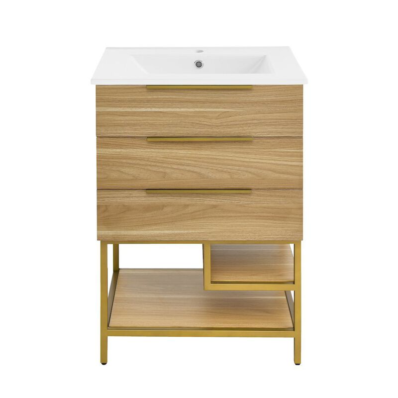 Carre 24" Freestanding Bathroom Vanity in Golden Oak with Sink Top image number 0
