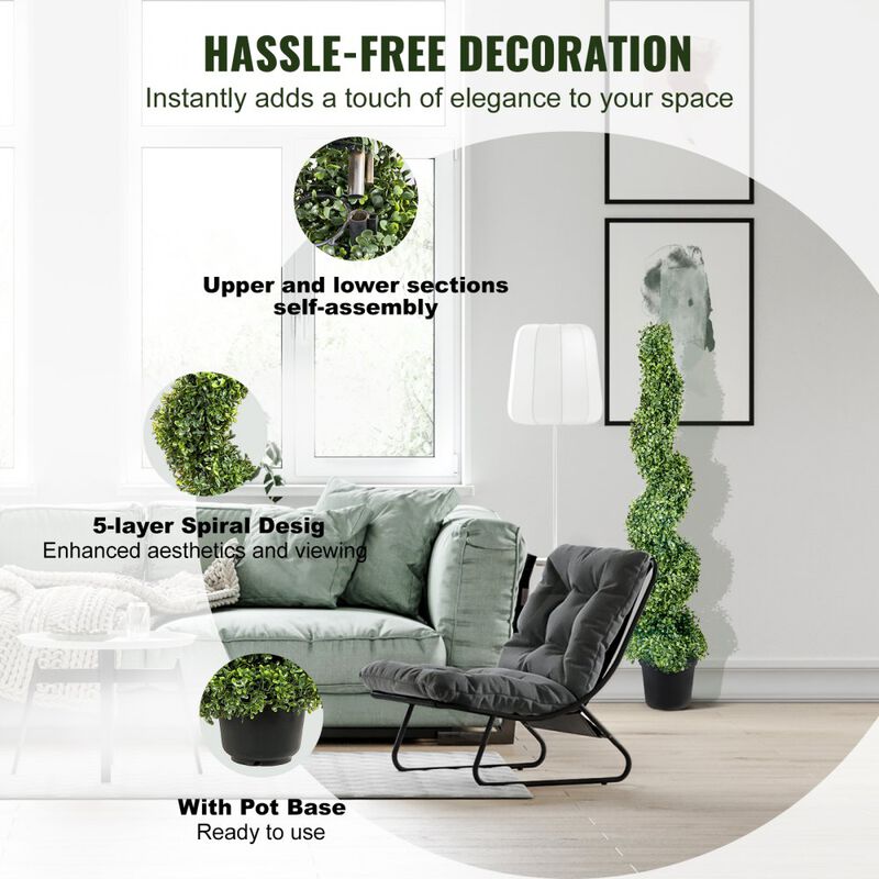 Set of 2 Artificial Spiral Boxwood Topiary Plants with 10 Spare Replacement Leaves-Green image number 4