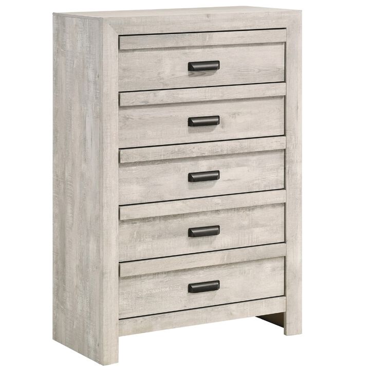 Velz Tall Dresser Chest, 5 Drawers, Finger Pull Handles, Weathered Beige