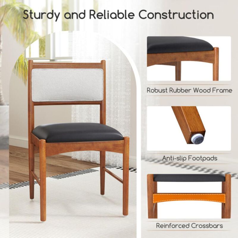 Hivvago Wooden Dining Chair Set of 2 with Rubber Wood Frame and Faux Sherpa Backrest