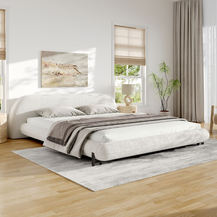Christopher Knight Home Elias Modern Boucle Curved Upholstered Wood and Metal Platform Bed