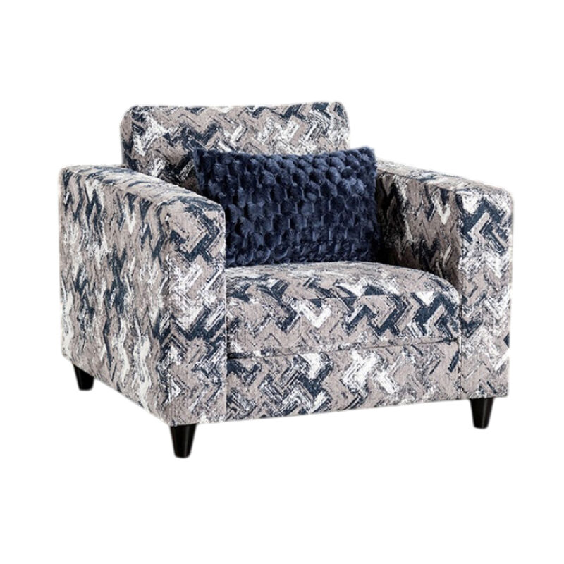 Harie Accent Club Chair, 1 Throw Pillow, Light Gray Chenille Pattern - Benzara