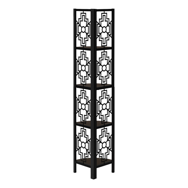 Monarch Specialties I 3622 Bookshelf, Bookcase, Etagere, Corner, 4 Tier, 62"H, Office, Bedroom, Metal, Laminate, Brown, Black, Transitional