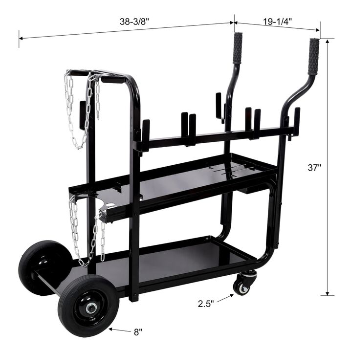 Heavy Duty 2-Tier Rolling Welding Cart Portable Storage Trolley with Wheels and Safety Chains for Welder