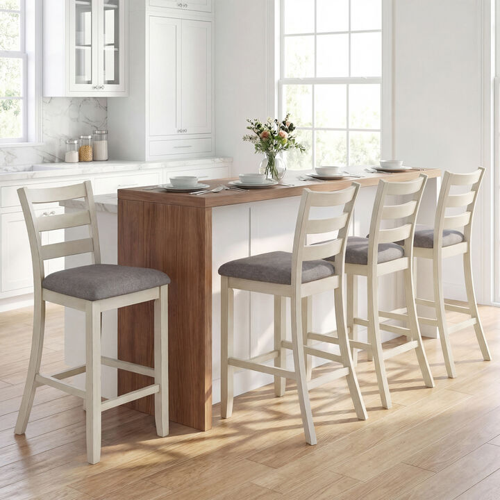 Set of 4 Counter Height Dining Chairs with Fabric Seats and Wood Legs