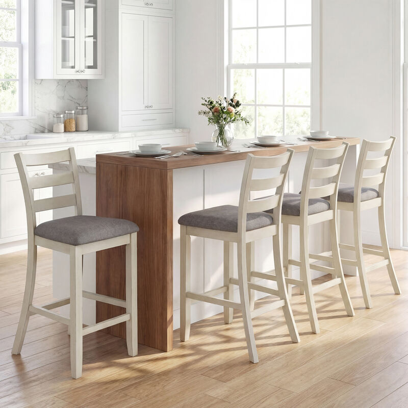 Set of 4 Counter Height Dining Chairs with Fabric Seats and Wood Legs image number 1