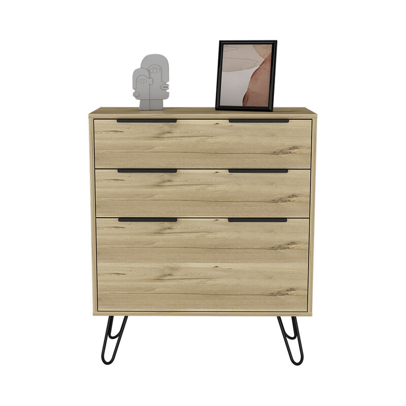 DEPOT E-SHOP Begonia Dresser, Three Drawers, Superior Top, Hairpin Legs, Light Oak