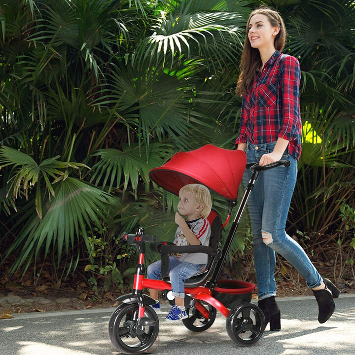 4-in-1 Toddler Tricycle with Adjustable Push Handle and Growing Design
