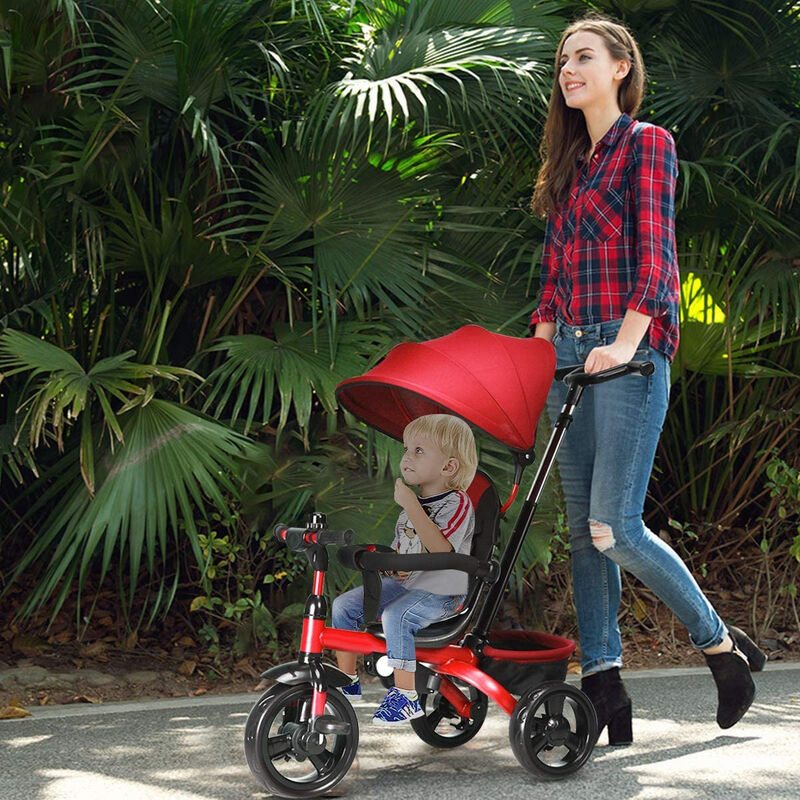 4-in-1 Toddler Tricycle with Adjustable Push Handle and Growing Design image number 1