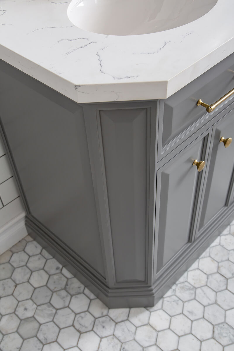 Palace 60 In. Double Sink Carrara Quartz Countertop Bath Vanity in Cashmere Grey with Satin Gold Hardware
