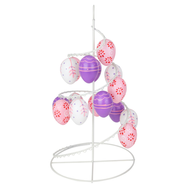 14.25" Pink  White and Purple Floral Cut Out Easter Egg Tree