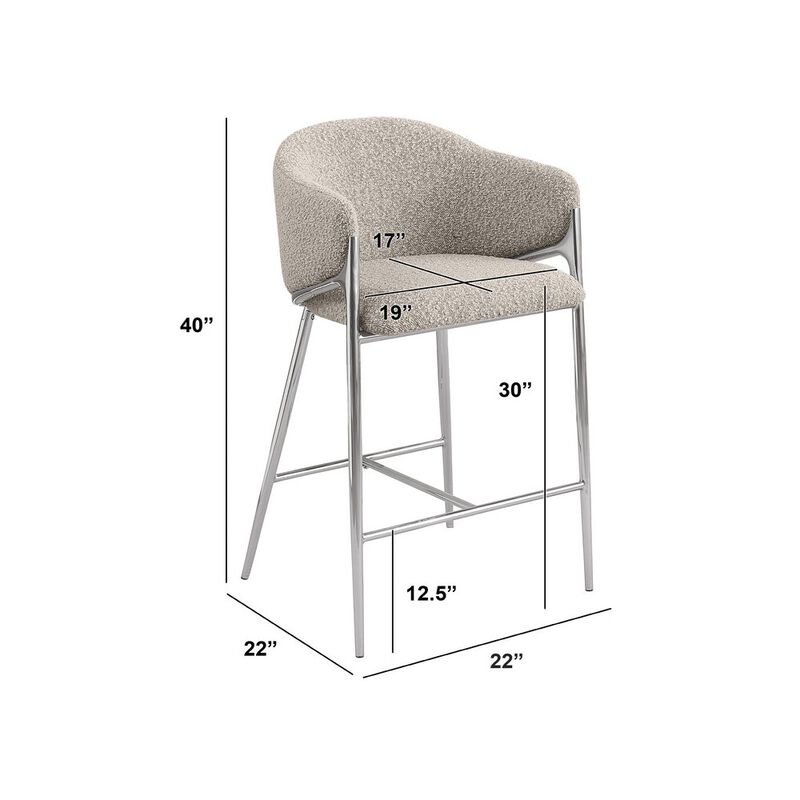 Best Quality Furniture Gray Barstools (30) In Boucle Fabric And Silver Chrome Base (Set Of 2)