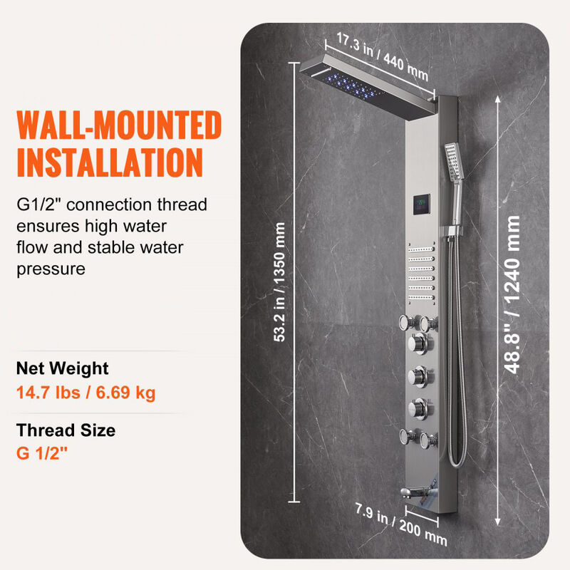 Stainless Steel Shower Panel Tower with 6 Shower Modes, Handheld, Tub Spout-Silver image number 2
