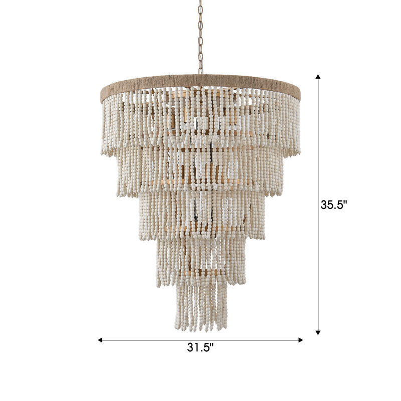 32 in. 9-Light Bohemian Off-White 5-Tier Round Fringe Chandelier