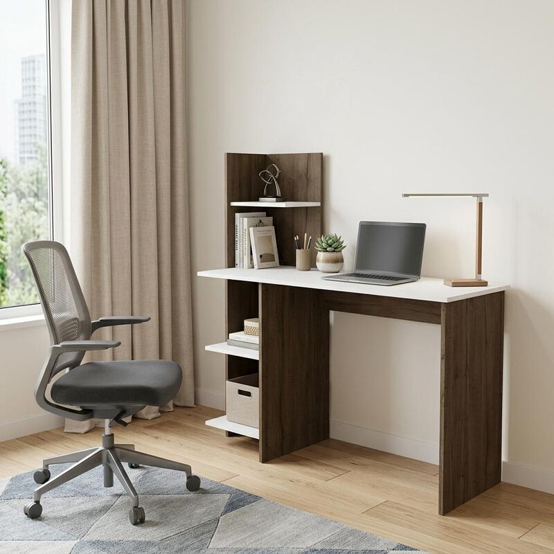 HomeRoots 47" White and Brown Computer Desk image number 1