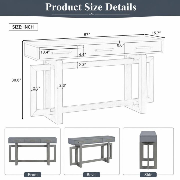 GOODSILO Extra Long Console Table with Three Storage Drawers, Narrow Entryway Table for Hallway, Foyer, Corridor and Living Room