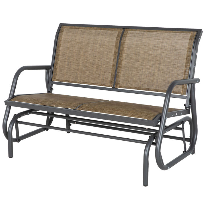 Outsunny 2-Person Outdoor Glider Bench, Patio Double Swing Rocking Chair Loveseat w/ Powder Coated Steel Frame for Backyard Garden Porch, Light Mixed Brown