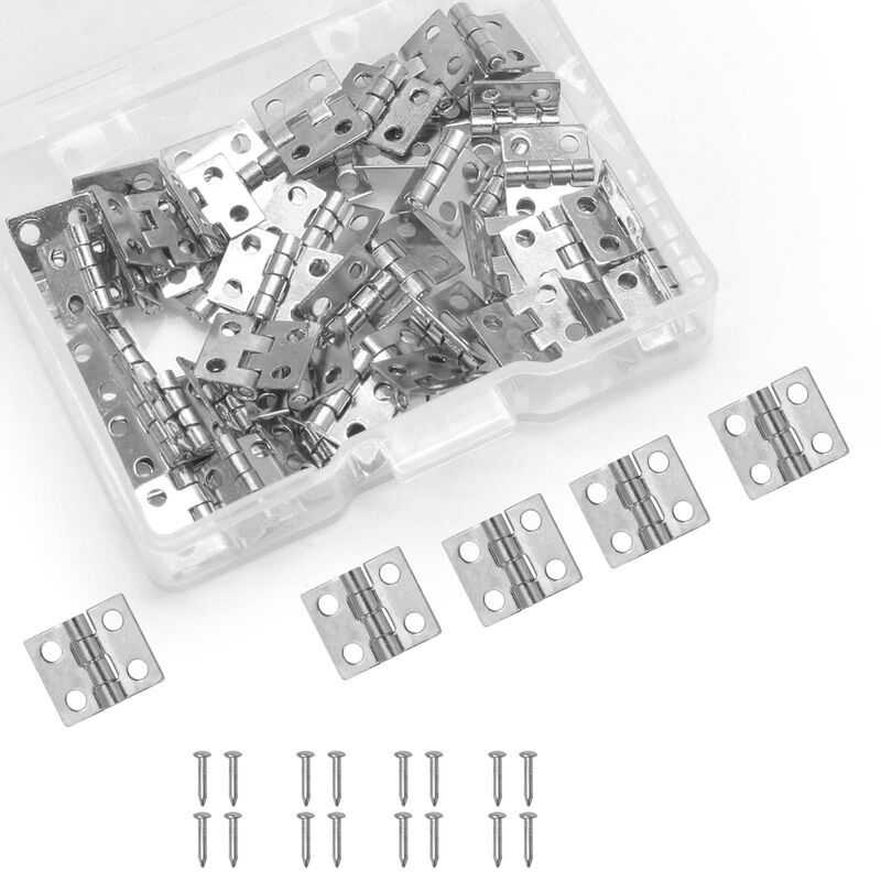 LifCratms 50 Pcs Mini Hinges, 10 x 8 mm Silvery White Butt Hinge Miniature Hardware 180 Degree Rotation Hinges with Screws for W