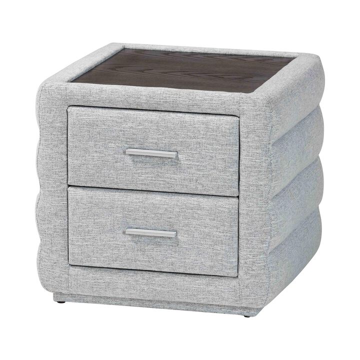 Baxton Studio Cadmus Modern Light Grey Channel Tufted Fabric 2 Drawer Nightstand