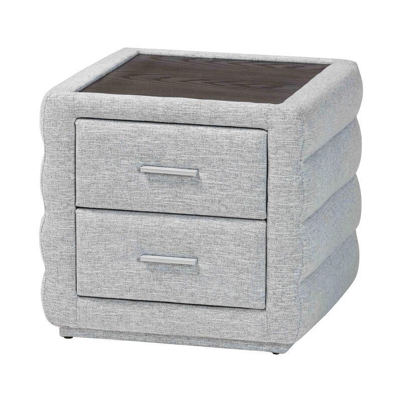 Baxton Studio Cadmus Modern Light Grey Channel Tufted Fabric 2 Drawer Nightstand
