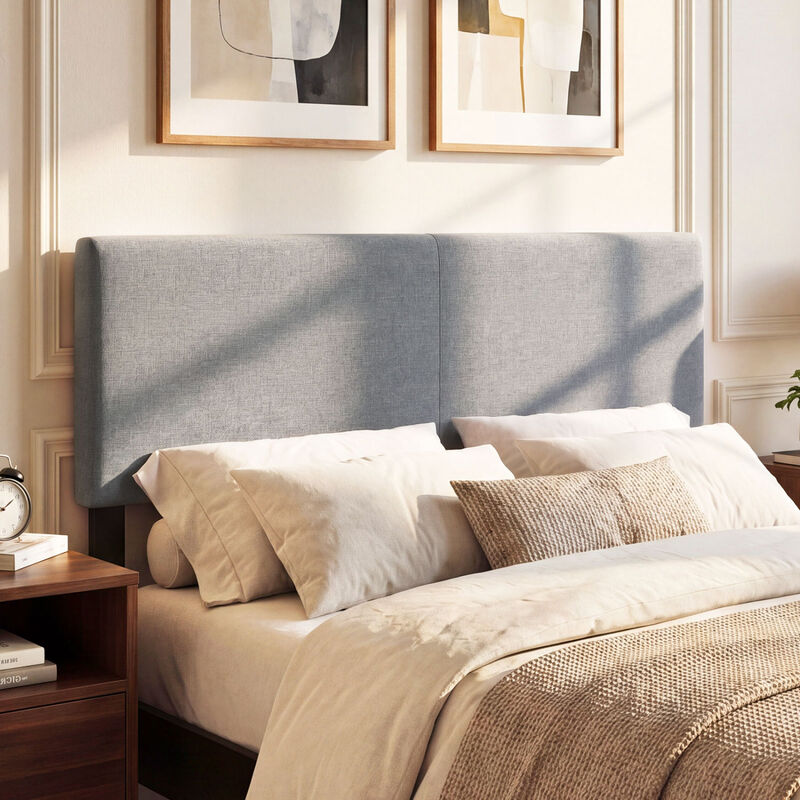 Queen Full Size Upholstered Headboard with Vertical Quilted Linen Fabric image number 5