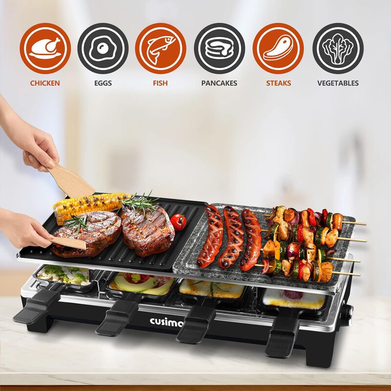 Cusimax Electric Raclette Table Grill, Portable Indoor BBQ Grill with 2 in 1 Reversible Non-stick Plate & Natural Grill Stone image number 6