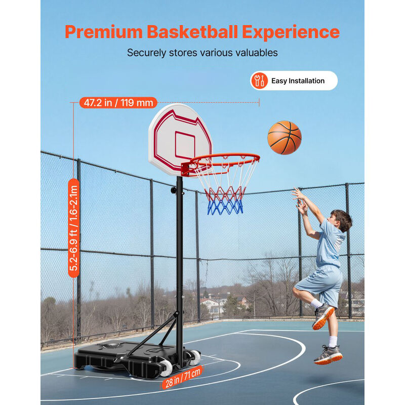 Kids Portable Basketball Hoop with Adjustable Height, Backboard, Nylon Net & Rolling Base-Black image number 2