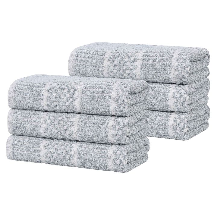 Set of 6 Cotton Blend Hand Towels with Checkered and Ribbed Texture