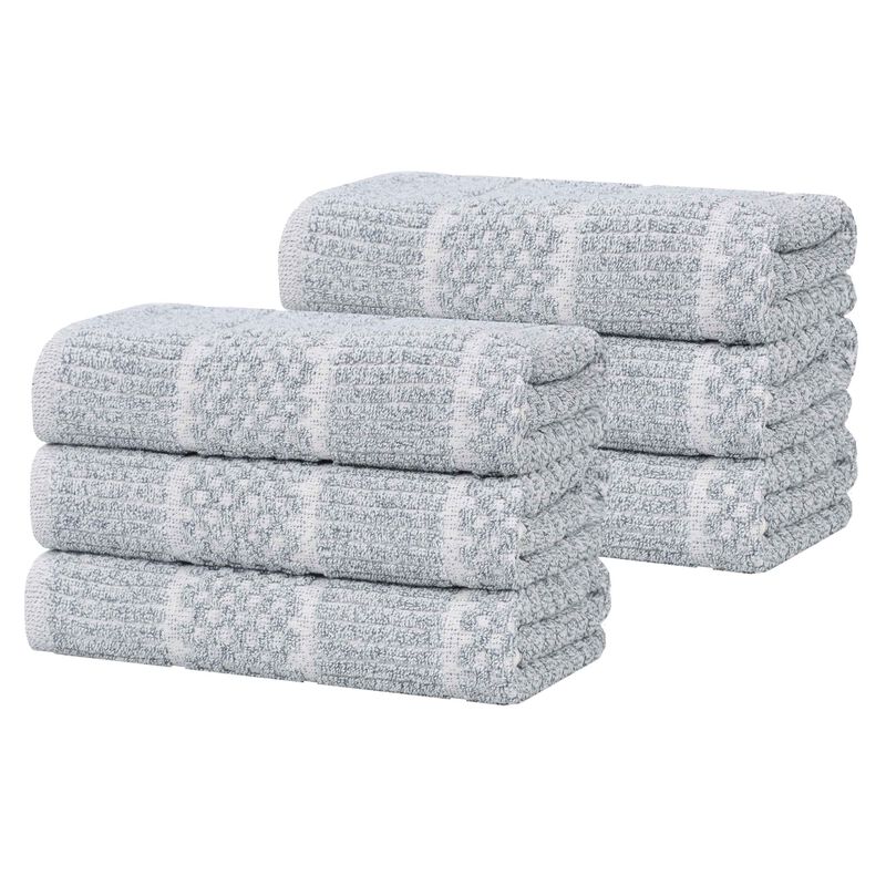 Set of 6 Cotton Blend Hand Towels with Checkered and Ribbed Texture image number 0