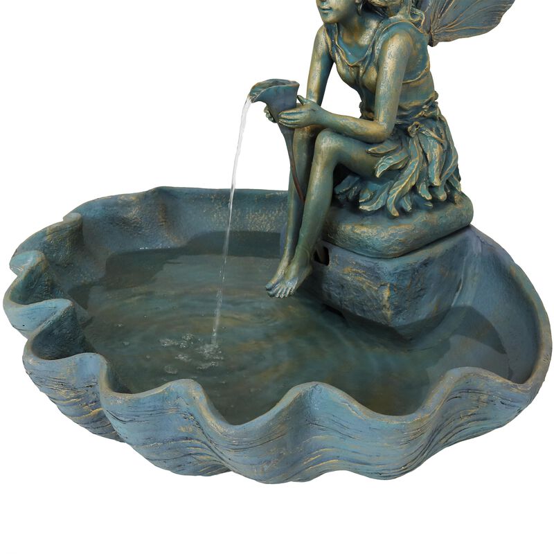 Sunnydaze Fiberglas Bronze Fairy Shell Outdoor Water Fountain - 30 in