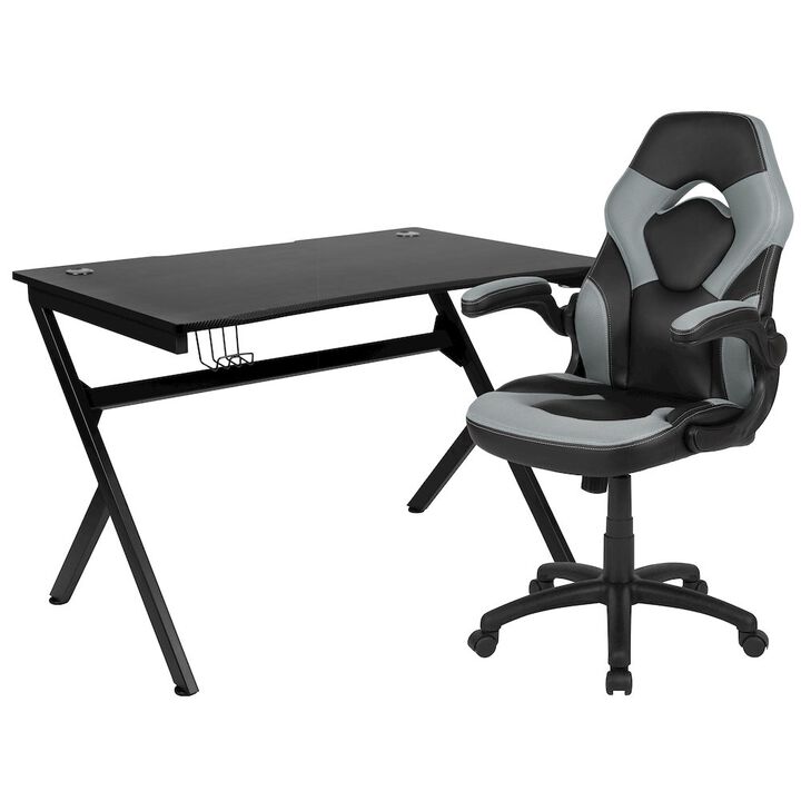 Flash Furniture Black Gaming Desk and Gray/Black Racing Chair Set