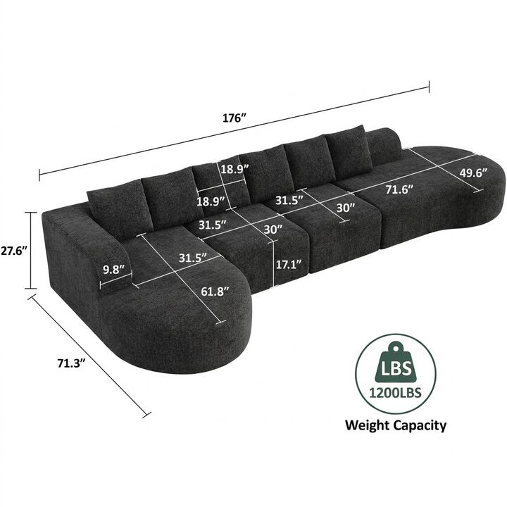 Vipbear 176" Oversized Modular Sectional Couch with Deep Seat, Chenille 6 Seater Living Room Sofa